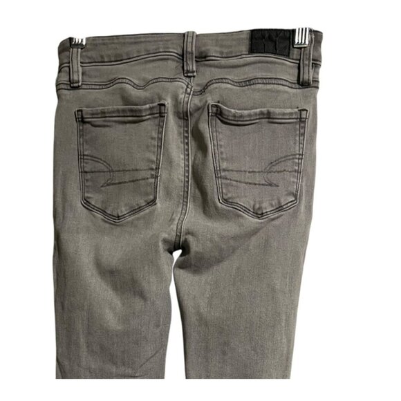 American Eagle High Rise Jegging Stretch Gray Distressed Denim Jeans 000 Short - Picture 4 of 7